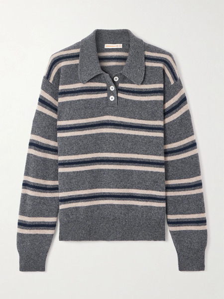  &daughter   Edith Striped Wool Polo Sweater   Gray 