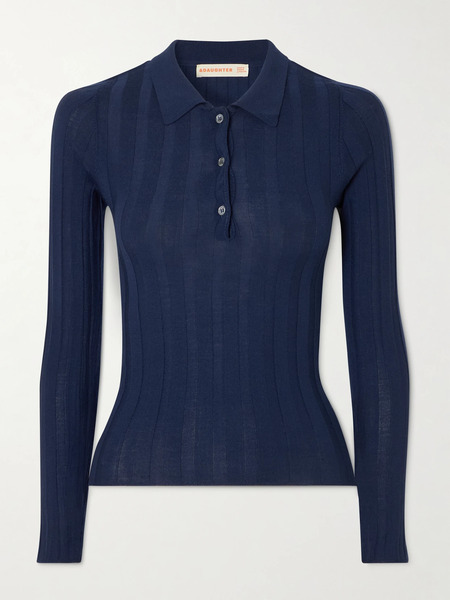  &daughter   Ribbed Wool Polo Shirt   Navy 