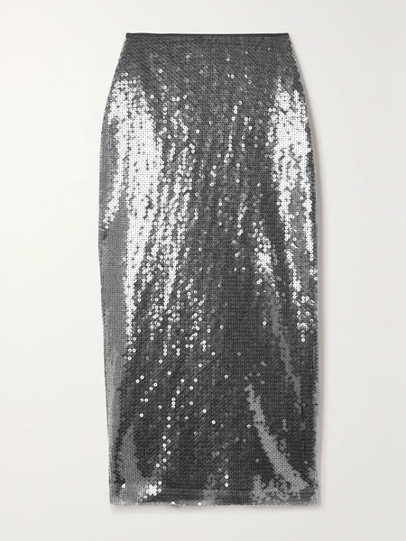  David Koma   Sequined Tulle Midi Skirt   Gray 