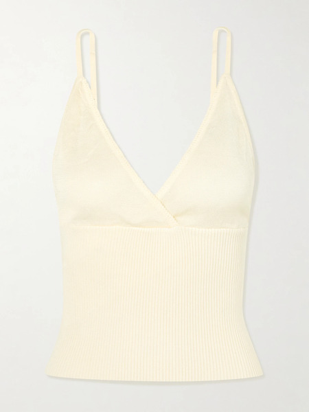 Deiji Studios   Cross Panel Cropped Ribbed Linen Top   Off White 