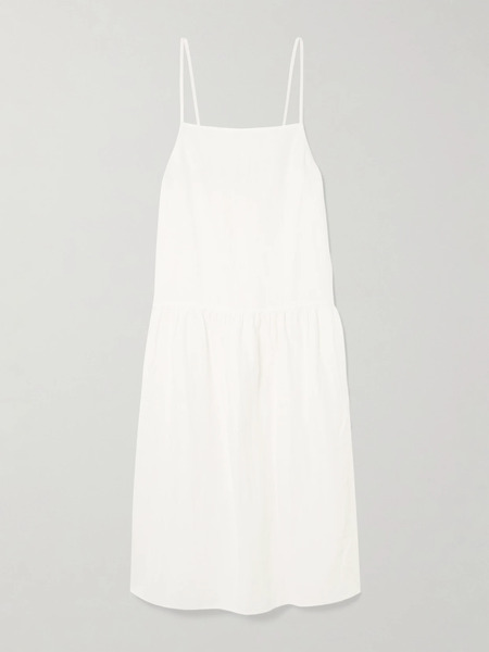  Deiji Studios   Gathered Linen Midi Dress   White 