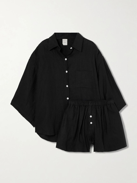  Deiji Studios   03 Linen Shirt And Shorts Set   Black 
