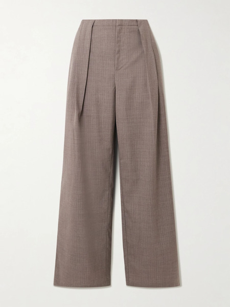  Deiji Studios   Pleated Pinstriped Wool Twill Wide Leg Pants   Gray 