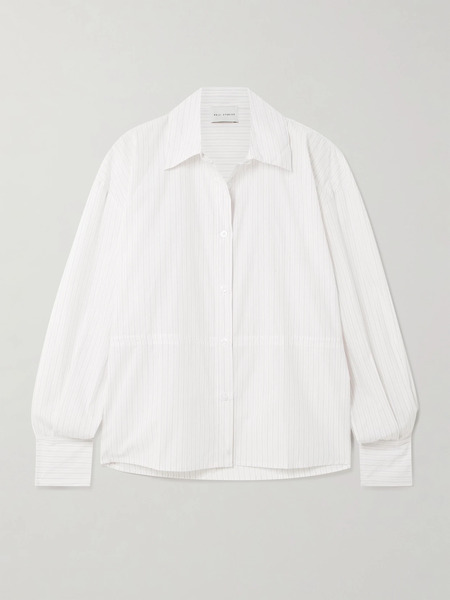  Deiji Studios   Room Drawstring Striped Organic Cotton Poplin Shirt   Off White 