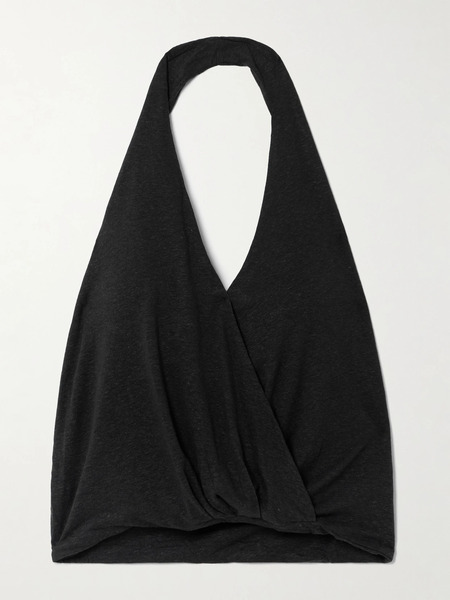  Deiji Studios   Slub Linen And Lyocell Blend Jersey Wrap Effect Top   Black 