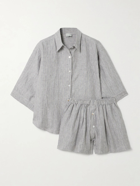  Deiji Studios   The 03 Striped Washed Linen Shirt And Shorts Set   Blue 