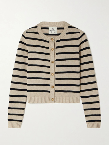  Denimist   Cropped Striped Cotton Blend Cardigan   Beige 