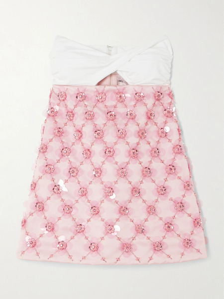  Des Phemmes   Strapless Twist Front Jersey And Embellished Duchesse Satin Mini Dress   Blush 