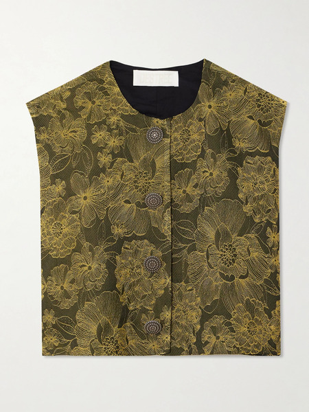  Destree   Hernan Cropped Embroidered Woven Vest   Army Green 