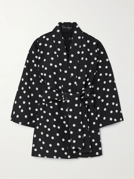  Dima Ayad   Belted Polka Dot Textured Crepe Jacket   Black 