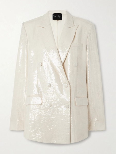  Dima Ayad   Double Breasted Sequined Gauze Blazer   Ivory 