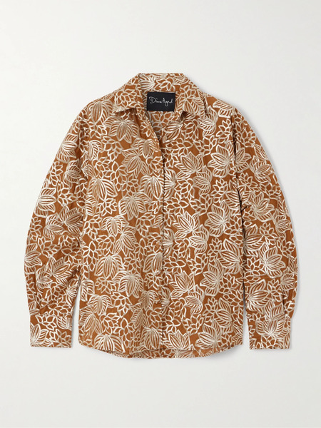  Dima Ayad   Embroidered Satin Shirt   Camel 