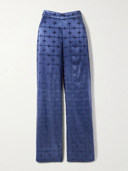  Dima Ayad   Geometric Devoré Satin Straight Leg Pants   Navy 