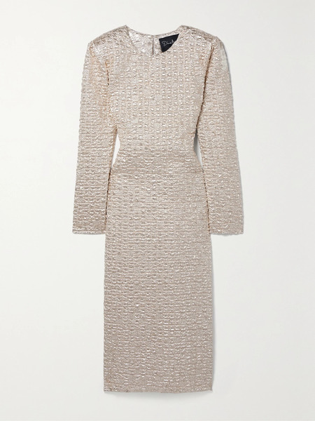  Dima Ayad   Metallic Popcorn Midi Dress   Gold 