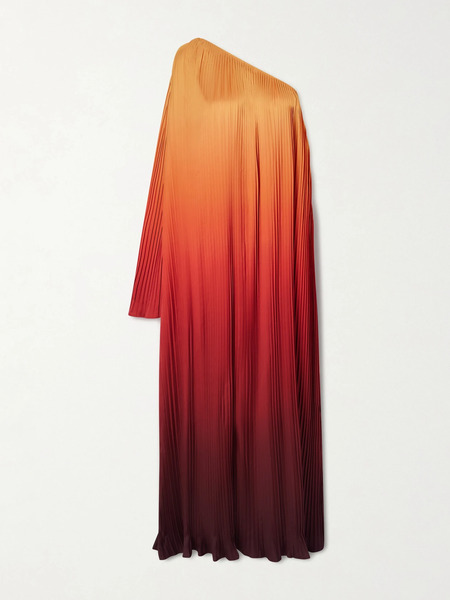  Dima Ayad   One Shoulder Pleated Satin Gown   Orange 