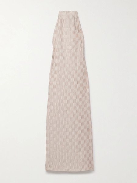  Dima Ayad   Plissé Satin Maxi Dress   Ivory 