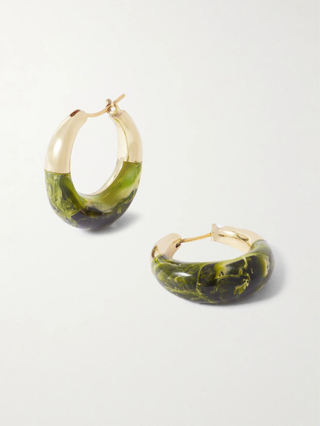  Dinosaur Designs   Small Gold Tone And Resin Hoop Earrings   Green 