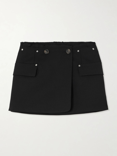  Dion Lee   Wrap Effect Embellished Frayed Wool Blend Mini Skirt   Black 