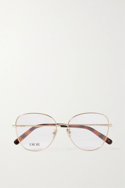  Dior Eyewear   Mini Cd O B4u Oversized Round Frame Silver Tone And Tortoiseshell Acetate Optical Glasses   Gold 