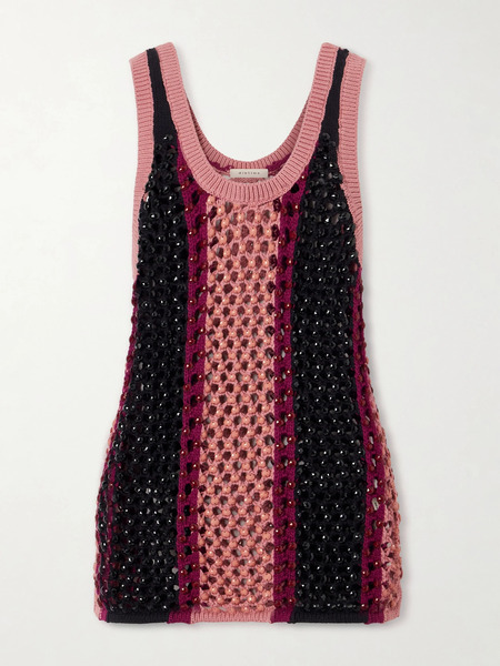  Diotima   Dennis Crystal Embellished Striped Crocheted Cotton Blend Tank   Multi 