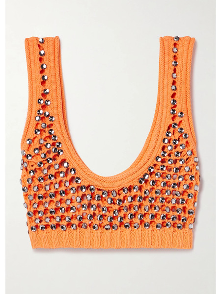  Diotima   Lady Cropped Beaded Crocheted Cotton Blend Top   Orange 