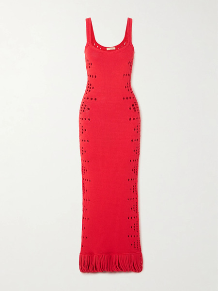  Diotima   Moore Fringed Pointelle Knit Cotton Blend Maxi Dress   Red 