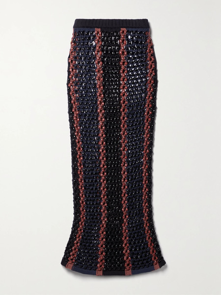  Diotima   Spice Beaded Crocheted Cotton Blend Maxi Skirt   Blue 
