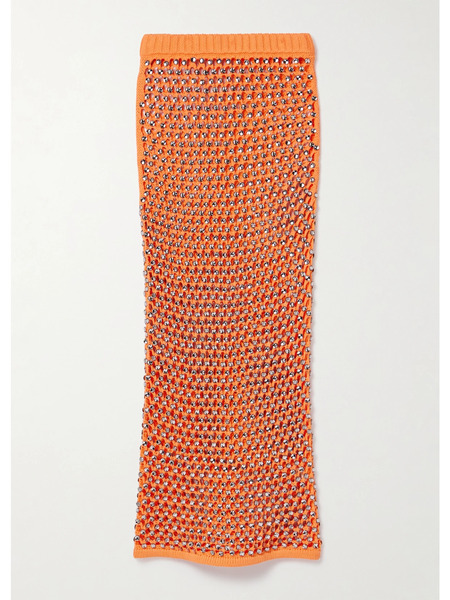  Diotima   Spice Beaded Crocheted Cotton Blend Maxi Skirt   Orange 