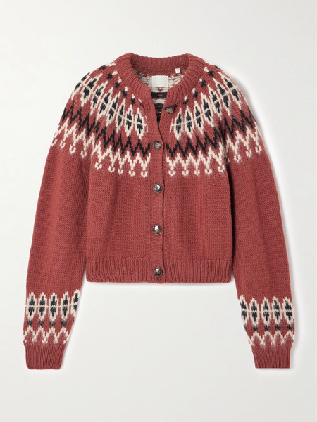  Dôen   Clarke Fair Isle Wool Blend Cardigan   Burgundy 