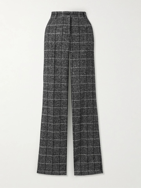  Dolce & Gabbana   Checked Wool Blend Wide Leg Pants   Gray 