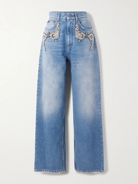  Dolce & Gabbana   Crystal Embellished Distressed Straight Leg Jeans   Mid Denim 