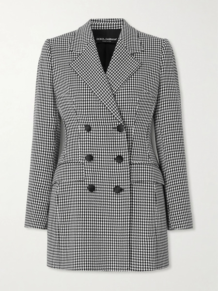  Dolce & Gabbana   Double Breasted Houndstooth Wool Blend Blazer   Gray 