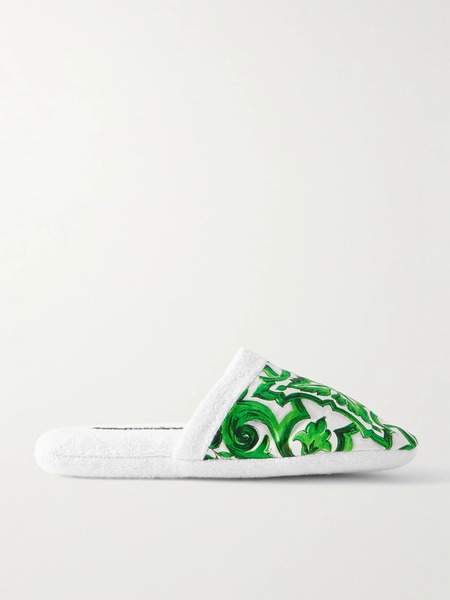  Dolce & Gabbana   Printed Cotton Slippers   Green 