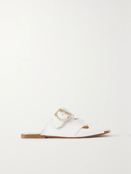  Dries Van Noten   Buckled Leather Slides   White 