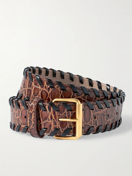  Dries Van Noten   Croc Effect Leather Belt   Tan 
