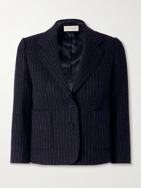  Dries Van Noten   Cropped Pinstriped Wool Blazer   Navy 