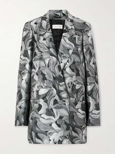  Dries Van Noten   Double Breasted Oversized Jacquard Blazer   Black 