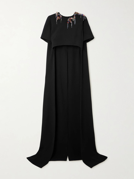  Dries Van Noten   Embellished Crepe Cape Effect Top   Black 