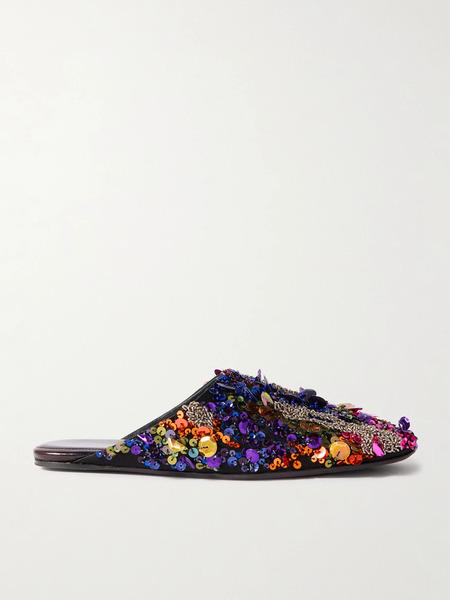  Dries Van Noten   Embellished Satin Crepe Slip Ons   Multi 