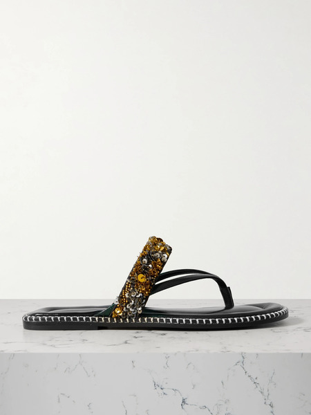  Dries Van Noten   Embellished Whipstitched Leather Sandals   Green 