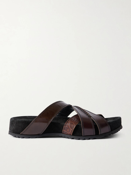  Dries Van Noten   Embossed Leather Sandals   Brown 