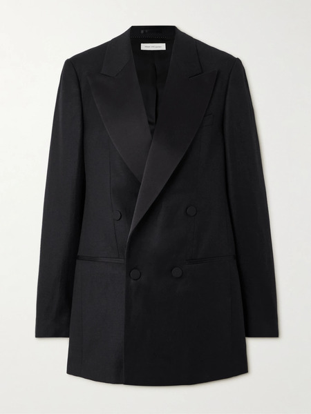  Dries Van Noten   Oversized Double Breasted Wool, Linen And Silk Blend Twill Blazer   Black 