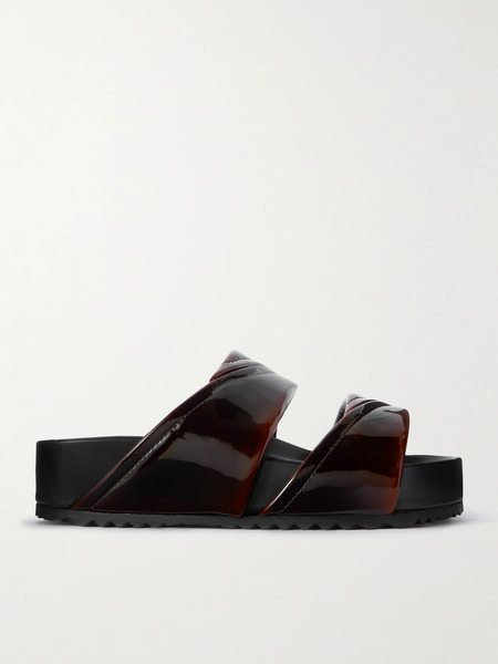  Dries Van Noten   Patent Leather Platform Slides   Dark Brown 