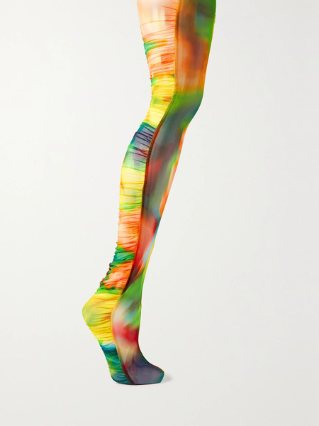  Dries Van Noten   Ruched Printed Stretch Mesh Tights   Yellow 
