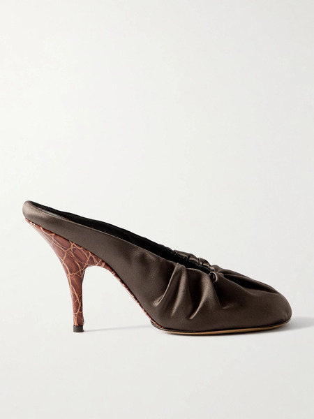  Dries Van Noten   Ruched Satin Mules   Dark Brown 