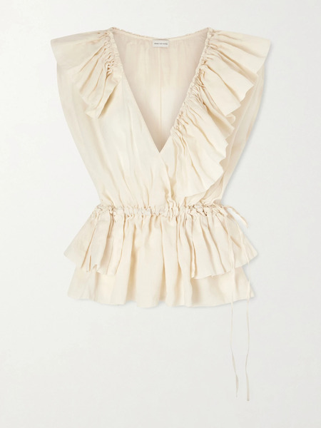  Dries Van Noten   Ruffled Gathered Ramie Top   Ivory 