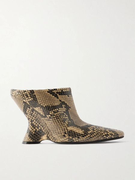  Dries Van Noten   Snake Effect Leather Wedge Mules   Snake Print 
