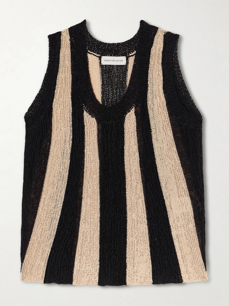  Dries Van Noten   Toast Striped Open Knit Top   Black 