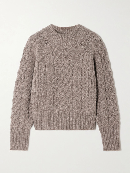  Emilia Wickstead   Emory Cropped Cable Knit Wool Blend Sweater   Beige 
