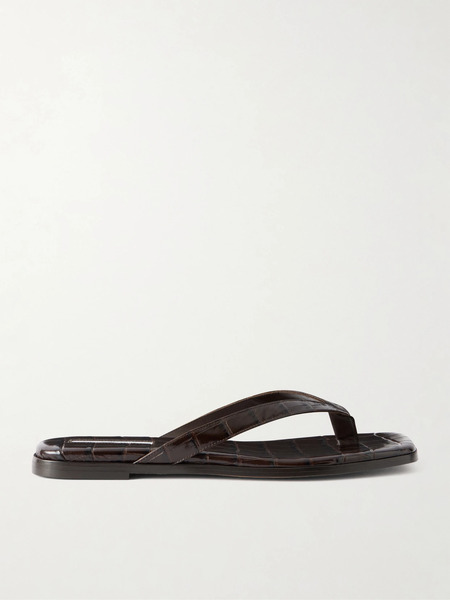  Emme Parsons   Meta Croc Effect Leather Flip Flops   Dark Brown 